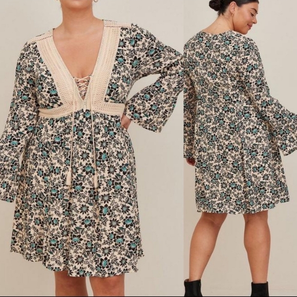 torrid Dresses & Skirts - Torrid Mini Gauze Lace-Up Skater Dress